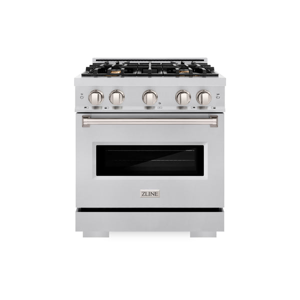 ZLINE 30 in. 4.2 cu. ft. Classic Gas Range with Convection Gas Oven in Stainless Steel with 4 Brass Burners (CGR-BR-30)