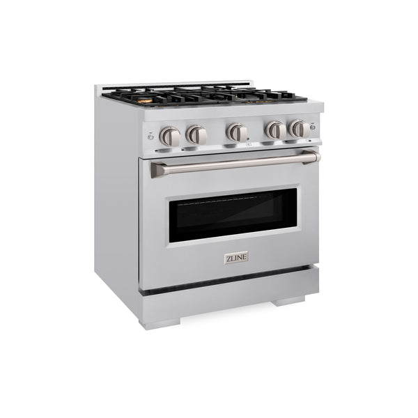 ZLINE 30 in. 4.2 cu. ft. Classic Gas Range with Convection Gas Oven in Stainless Steel with 4 Brass Burners (CGR-BR-30)