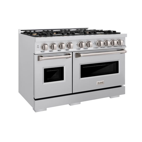 ZLINE 48 in. 6.7 cu. ft. Classic Double Oven Gas Range in Stainless Steel with 8 Brass Burners (CGR-BR-48)