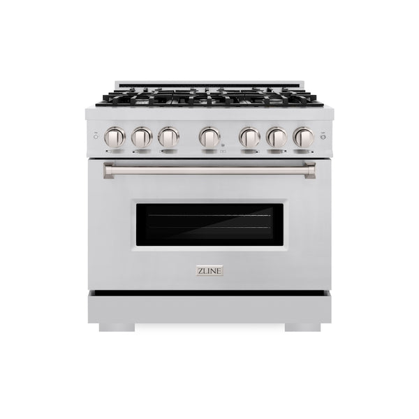 ZLINE 36 in. 5.2 cu. ft. Classic Gas Range with 6 Burner Cooktop and Convection Gas Oven in Stainless Steel, Open Box-Great Condition