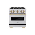 ZLINE Autograph Edition 30 in. 4.2 cu. ft. Classic Gas Range with 4 Burner Cooktop and Convection Gas Oven in Stainless Steel and Champagne Bronze Accents, Open Box-Great Condition