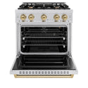 ZLINE Autograph Edition 30 in. 4.2 cu. ft. Classic Gas Range with 4 Burner Cooktop and Convection Gas Oven in Stainless Steel and Champagne Bronze Accents, Open Box-Great Condition