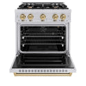 ZLINE Autograph Edition 30 in. 4.2 cu. ft. Classic Gas Range with 4 Burner Cooktop and Convection Gas Oven in Stainless Steel and Champagne Bronze Accents, Open Box-Good Condition