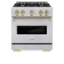 ZLINE Autograph Edition 30 in. 4.2 cu. ft. Classic Gas Range with 4 Burner Cooktop and Convection Gas Oven in Stainless Steel and Champagne Bronze Accents, Open Box-Good Condition