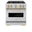 ZLINE Autograph Edition 30 in. 4.2 cu. ft. Classic Gas Range with 4 Burner Cooktop and Convection Gas Oven in Stainless Steel and Champagne Bronze Accents, Open Box-Great Condition