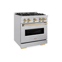 ZLINE Autograph Edition 30 in. 4.2 cu. ft. Classic Gas Range with 4 Burner Cooktop and Convection Gas Oven in Stainless Steel and Champagne Bronze Accents, Open Box-Great Condition