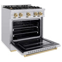 ZLINE Autograph Edition 30 in. 4.2 cu. ft. Classic Gas Range with 4 Burner Cooktop and Convection Gas Oven in Stainless Steel and Champagne Bronze Accents, Open Box-Good Condition