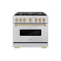 ZLINE Autograph Edition 36 in. 5.2 cu. ft. Classic Gas Range with 6 Burner Cooktop and Convection Gas Oven in Stainless Steel and Champagne Bronze Accents, Open Box-Great Condition