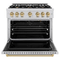ZLINE Autograph Edition 36 in. 5.2 cu. ft. Classic Gas Range with 6 Burner Cooktop and Convection Gas Oven in Stainless Steel and Champagne Bronze Accents, Open Box-Great Condition