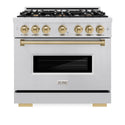 ZLINE Autograph Edition 36 in. 5.2 cu. ft. Classic Gas Range with 6 Burner Cooktop and Convection Gas Oven in Stainless Steel and Champagne Bronze Accents, Open Box-Great Condition
