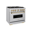 ZLINE Autograph Edition 36 in. 5.2 cu. ft. Classic Gas Range with 6 Burner Cooktop and Convection Gas Oven in Stainless Steel and Champagne Bronze Accents, Open Box-Great Condition