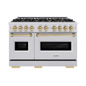 ZLINE Autograph Edition 48 in. 6.7 cu. ft. Classic Double Oven Gas Range with 8 Burner Cooktop in Stainless Steel and Champagne Bronze Accents, Open Box-Good Condition