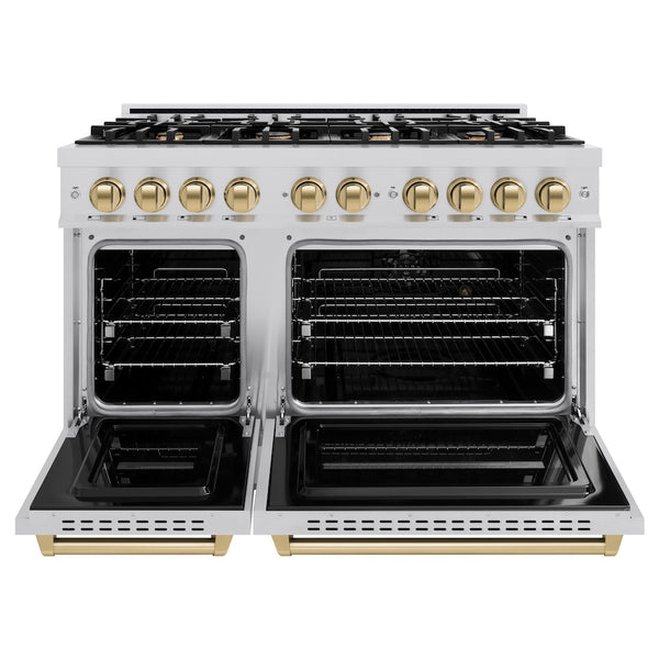 ZLINE Autograph Edition 48 in. 6.7 cu. ft. Classic Double Oven Gas Range with 8 Burner Cooktop in Stainless Steel and Champagne Bronze Accents, Open Box-Great Condition