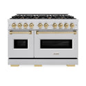 ZLINE Autograph Edition 48 in. 6.7 cu. ft. Classic Double Oven Gas Range with 8 Burner Cooktop in Stainless Steel and Champagne Bronze Accents, Open Box-Great Condition