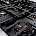 ZLINE Autograph Edition 36 in. 5.2 cu. ft. Classic Gas Range with 6 Burner Cooktop and Convection Gas Oven in Stainless Steel with Black Matte Door and Champagne Bronze Accents (CGRZ-BLM-36-CB)