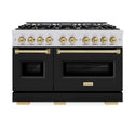 ZLINE Autograph Edition 48 in. 6.7 cu. ft. Classic Double Oven Gas Range with 8 Burner Cooktop in Stainless Steel with Black Matte Doors and Champagne Bronze Accents, Open Box-Good Condition