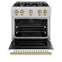 ZLINE Autograph Edition 30 in. 4.2 cu. ft. Classic Gas Range with 4 Burner Cooktop and Convection Gas Oven in Stainless Steel with White Matte Door and Champagne Bronze Accents (CGRZ-WM-30-CB)