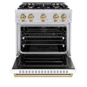 ZLINE Autograph Edition 30 in. 4.2 cu. ft. Classic Gas Range with 4 Burner Cooktop and Convection Gas Oven in Stainless Steel with White Matte Door and Champagne Bronze Accents, Open Box-Good Condition