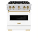 ZLINE Autograph Edition 30 in. 4.2 cu. ft. Classic Gas Range with 4 Burner Cooktop and Convection Gas Oven in Stainless Steel with White Matte Door and Champagne Bronze Accents (CGRZ-WM-30-CB)