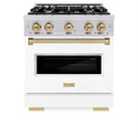 ZLINE Autograph Edition 30 in. 4.2 cu. ft. Classic Gas Range with 4 Burner Cooktop and Convection Gas Oven in Stainless Steel with White Matte Door and Champagne Bronze Accents, Open Box-Good Condition