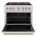 ZLINE Autograph Edition 36 in. 5.2 cu. ft. Classic Gas Range with 6 Burner Cooktop and Convection Gas Oven in Stainless Steel with White Matte Door and Champagne Bronze Accents, Open Box-Great Condition