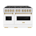 ZLINE Autograph Edition 48 in. 6.7 cu. ft. Classic Double Oven Gas Range with 8 Burner Cooktop in Stainless Steel with White Matte Doors and Champagne Bronze Accents, Open Box-Great Condition