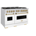 ZLINE Autograph Edition 48 in. 6.7 cu. ft. Classic Double Oven Gas Range with 8 Burner Cooktop in Stainless Steel with White Matte Doors and Champagne Bronze Accents, Open Box-Great Condition