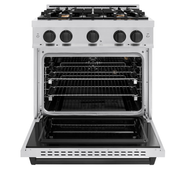 ZLINE Autograph Edition 30 in. 4.2 cu. ft. Classic Gas Range with 4 Burner Cooktop and Convection Gas Oven in Stainless Steel and Matte Black Accents, Open Box-Great Condition