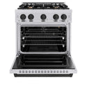 ZLINE Autograph Edition 30 in. 4.2 cu. ft. Classic Gas Range with 4 Burner Cooktop and Convection Gas Oven in Stainless Steel and Matte Black Accents, Open Box-Good Condition