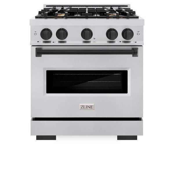 ZLINE Autograph Edition 30 in. 4.2 cu. ft. Classic Gas Range with 4 Burner Cooktop and Convection Gas Oven in Stainless Steel and Matte Black Accents, Open Box-Good Condition