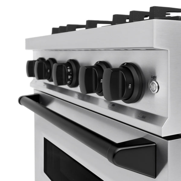 ZLINE Autograph Edition 30 in. 4.2 cu. ft. Classic Gas Range with 4 Burner Cooktop and Convection Gas Oven in Stainless Steel and Matte Black Accents, Open Box-Great Condition