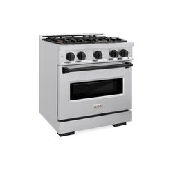 ZLINE Autograph Edition 30 in. 4.2 cu. ft. Classic Gas Range with 4 Burner Cooktop and Convection Gas Oven in Stainless Steel and Matte Black Accents, Open Box-Great Condition