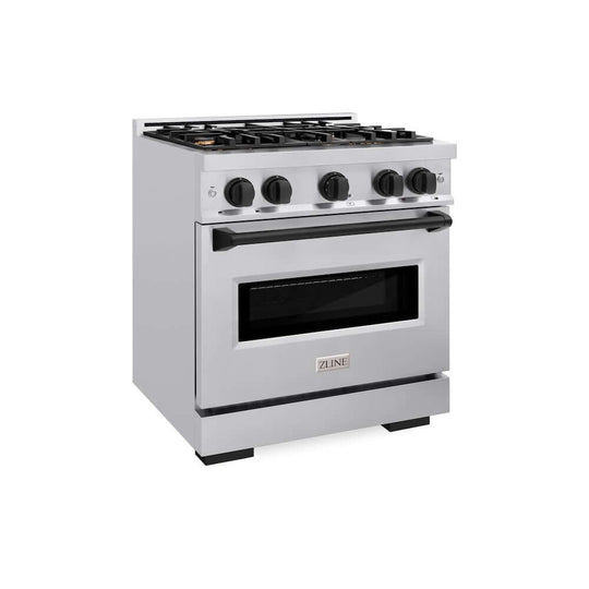 ZLINE Autograph Edition 30 in. 4.2 cu. ft. Classic Gas Range with 4 Burner Cooktop and Convection Gas Oven in Stainless Steel and Matte Black Accents, Open Box-Good Condition