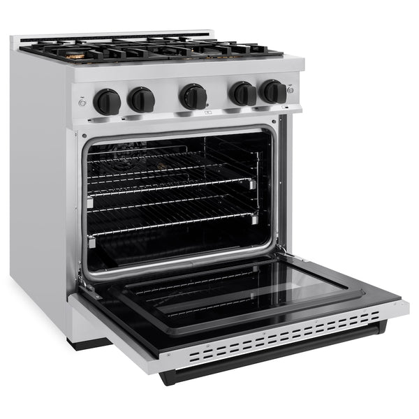 ZLINE Autograph Edition 30 in. 4.2 cu. ft. Classic Gas Range with 4 Burner Cooktop and Convection Gas Oven in Stainless Steel and Matte Black Accents, Open Box-Great Condition