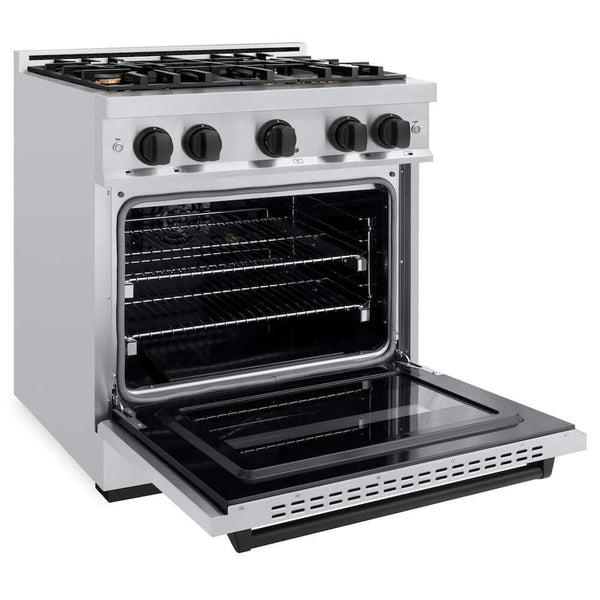 ZLINE Autograph Edition 30 in. 4.2 cu. ft. Classic Gas Range with 4 Burner Cooktop and Convection Gas Oven in Stainless Steel and Matte Black Accents, Open Box-Good Condition