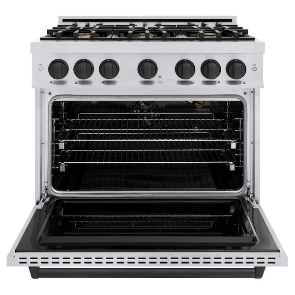ZLINE Autograph Edition 36 in. 5.2 cu. ft. Classic Gas Range with 6 Burner Cooktop and Convection Gas Oven in Stainless Steel and Matte Black Accents, Open Box-Good Condition