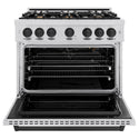 ZLINE Autograph Edition 36 in. 5.2 cu. ft. Classic Gas Range with 6 Burner Cooktop and Convection Gas Oven in Stainless Steel and Matte Black Accents, Open Box-Great Condition