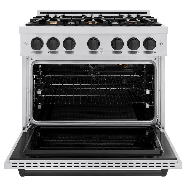 ZLINE Autograph Edition 36 in. 5.2 cu. ft. Classic Gas Range with 6 Burner Cooktop and Convection Gas Oven in Stainless Steel and Matte Black Accents, Open Box-Great Condition