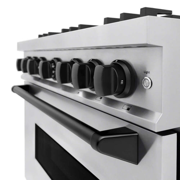 ZLINE Autograph Edition 36 in. 5.2 cu. ft. Classic Gas Range with 6 Burner Cooktop and Convection Gas Oven in Stainless Steel and Matte Black Accents, Open Box-Good Condition