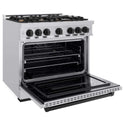 ZLINE Autograph Edition 36 in. 5.2 cu. ft. Classic Gas Range with 6 Burner Cooktop and Convection Gas Oven in Stainless Steel and Matte Black Accents, Open Box-Good Condition