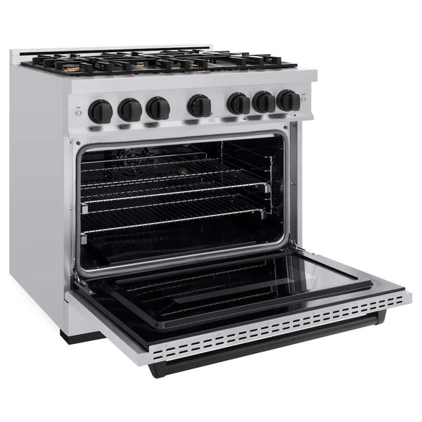 ZLINE Autograph Edition 36 in. 5.2 cu. ft. Classic Gas Range with 6 Burner Cooktop and Convection Gas Oven in Stainless Steel and Matte Black Accents, Open Box-Good Condition
