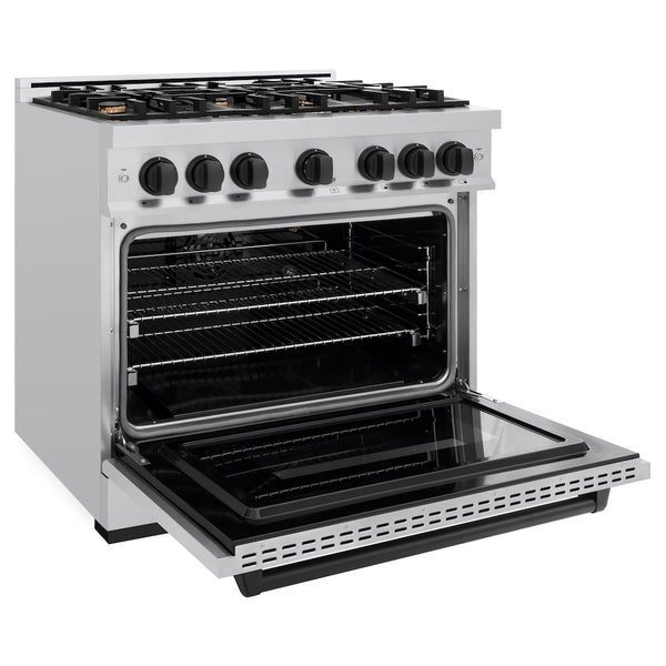 ZLINE Autograph Edition 36 in. 5.2 cu. ft. Classic Gas Range with 6 Burner Cooktop and Convection Gas Oven in Stainless Steel and Matte Black Accents, Open Box-Great Condition