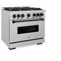 ZLINE Autograph Edition 36 in. 5.2 cu. ft. Classic Gas Range with 6 Burner Cooktop and Convection Gas Oven in Stainless Steel and Matte Black Accents, Open Box-Great Condition