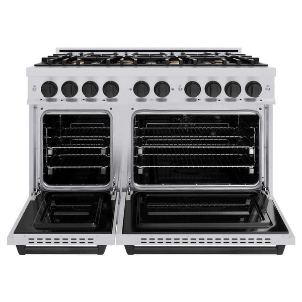 ZLINE Autograph Edition 48 in. 6.7 cu. ft. Classic Double Oven Gas Range with 8 Burner Cooktop in Stainless Steel and Matte Black Accents, Open Box-Good Condition