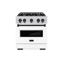 ZLINE Autograph Edition 30 in. 4.2 cu. ft. Classic Gas Range with 4 Burner Cooktop and Convection Gas Oven in Stainless Steel with White Matte Door and Matte Black Accents (CGRZ-WM-30-MB)