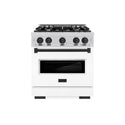ZLINE Autograph Edition 30 in. 4.2 cu. ft. Classic Gas Range with 4 Burner Cooktop and Convection Gas Oven in Stainless Steel with White Matte Door and Matte Black Accents, Open Box-Great Condition
