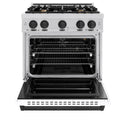 ZLINE Autograph Edition 30 in. 4.2 cu. ft. Classic Gas Range with 4 Burner Cooktop and Convection Gas Oven in Stainless Steel with White Matte Door and Matte Black Accents (CGRZ-WM-30-MB)