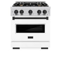 ZLINE Autograph Edition 30 in. 4.2 cu. ft. Classic Gas Range with 4 Burner Cooktop and Convection Gas Oven in Stainless Steel with White Matte Door and Matte Black Accents (CGRZ-WM-30-MB)