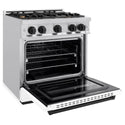 ZLINE Autograph Edition 30 in. 4.2 cu. ft. Classic Gas Range with 4 Burner Cooktop and Convection Gas Oven in Stainless Steel with White Matte Door and Matte Black Accents, Open Box-Great Condition