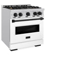 ZLINE Autograph Edition 30 in. 4.2 cu. ft. Classic Gas Range with 4 Burner Cooktop and Convection Gas Oven in Stainless Steel with White Matte Door and Matte Black Accents (CGRZ-WM-30-MB)